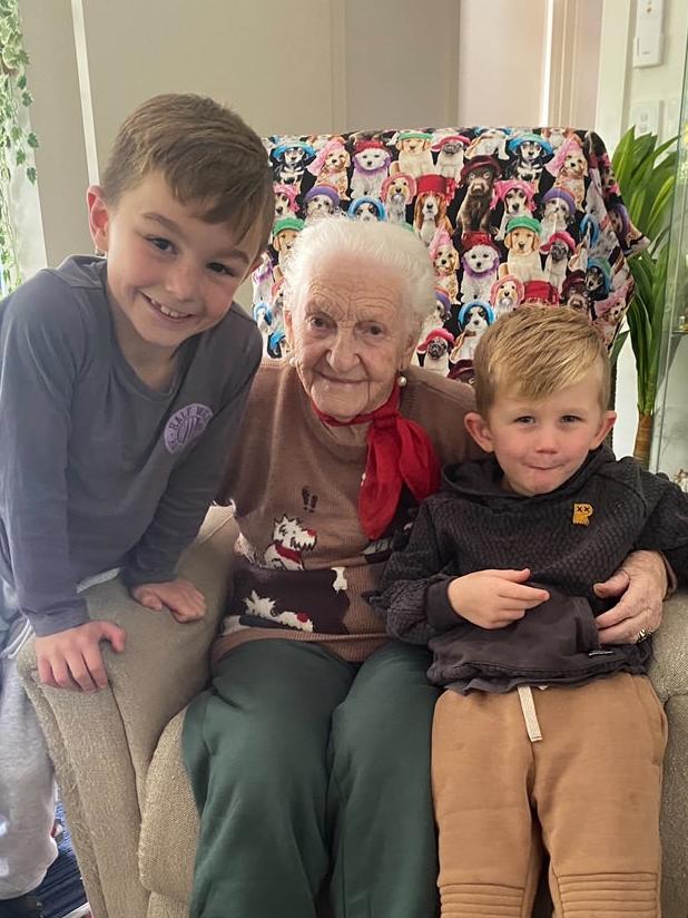 Adelaide great grandmother Helen Watson with great grandsons Hudson and Beau. Picture: Melanie Lavis