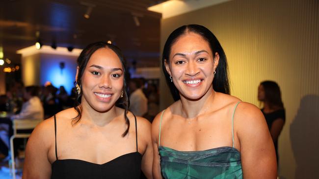 Dannii Perese and Pauline Piliae-Rasabale at the Gold Coast Titans NRLW 2025 Season Launch at Isoletto The Star Gold Coast. Picture, Portia Large.