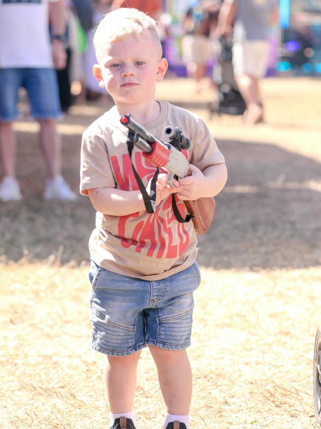 Mason Mills, 2, enjoying the third and final day of the Royal Darwin Show. Picture: Glenn Campbell