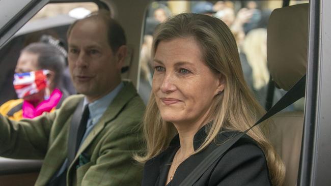 Prince Edward and wife Sophie, Countess of Wessex, leaves Windsor Castle in tears on April 10 after visiting the Queen. Picture: Press Association.