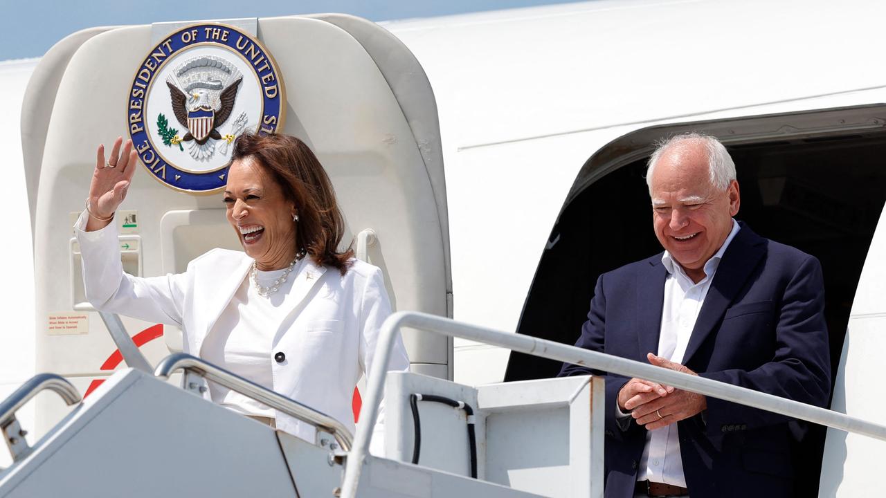 Kamala Harris and her running mate Minnesota Governor Tim Walz also arrive at Chippewa Valley Regional Airport in Eau Claire, Wisconsin. Picture: Kamil Krzaczynski/Pool/AFP