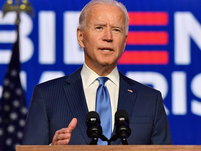 Democratic presidential nominee Joe Biden delivers remarks at the Chase Center in Wilmington, Delaware, on November 6, 2020. - Three days after the US election in which there was a record turnout of 160 million voters, a winner had yet to be declared. (Photo by Angela Weiss / AFP)