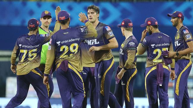 Pat Cummins of Kolkata Knight Riders celebrates.