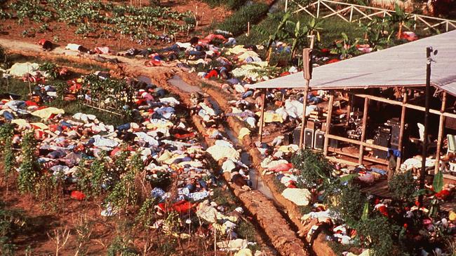 Hundreds of bodies are strewn around the Jonestown Commune in Jonestown, Guyana where more than 900 members of the People's Temple committed suicide or were killed. Picture: News Corp Australia