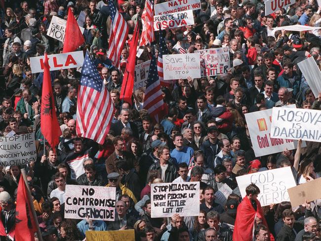 A demonstration over Kosovo in 1999. Picture: Lynsey Addario