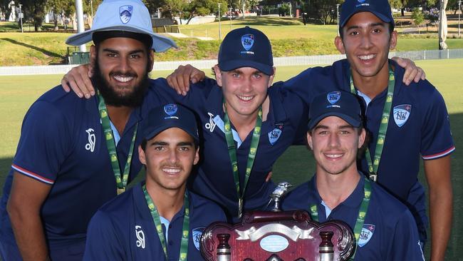 NSW Metro players named in team of the tournament, Back L-R: Harjas Singh, Raf McMillan, Ethan Jamieson, Front L-R: Joel Davies, Ryan Hicks, .Picture: Cricket Australia.