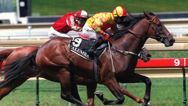 Redoute’s Choice winning the old Veuve Clicquot Stakes at Caulfield.