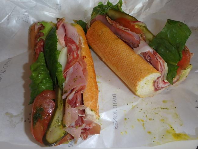 Perry’s $14 baguette from The David Jones Food Hall Sandwich Bar. Picture: John Lethlean