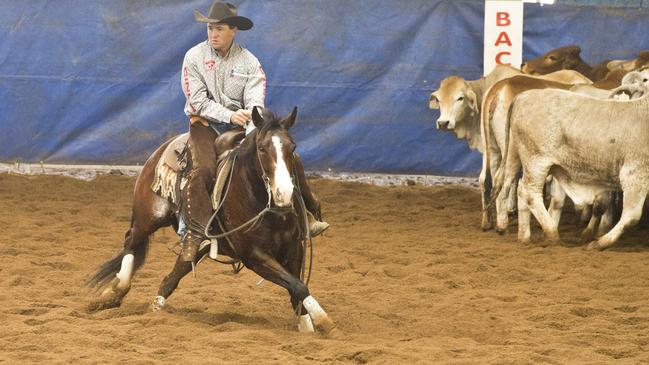 Corey Holden of Cobram competes in the Darling Downs Cutting Club Futurity.