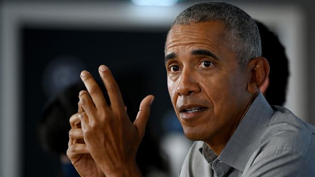 Former US President Barack Obama speaks at a COP26 roundtable meeting at the University of Strathclyde in Glasgow, Scotland. Picture: Getty Images