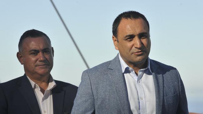 Deputy Premier John Barilaro and Coffs Harbour MP Gurmesh Singh at Sealy Lookout, Coffs Harbour. Photo: Tim Jarrett