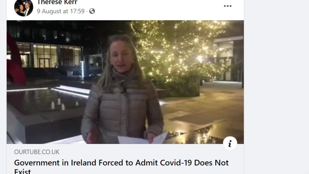 Among Therese’s posts is this one which says the Irish government claims Covid does not exist. Picture: Facebook/Therese Kerr