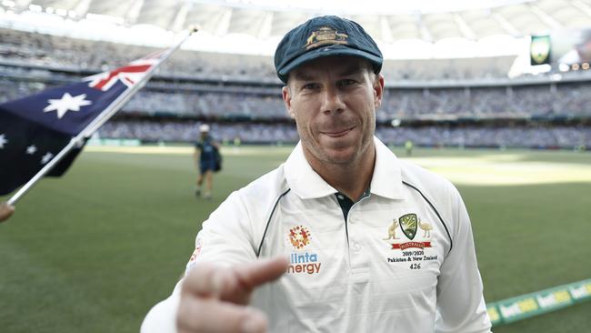 David Warner at the First Test between Australia and New Zealand last December in Perth. Picture: Getty Images