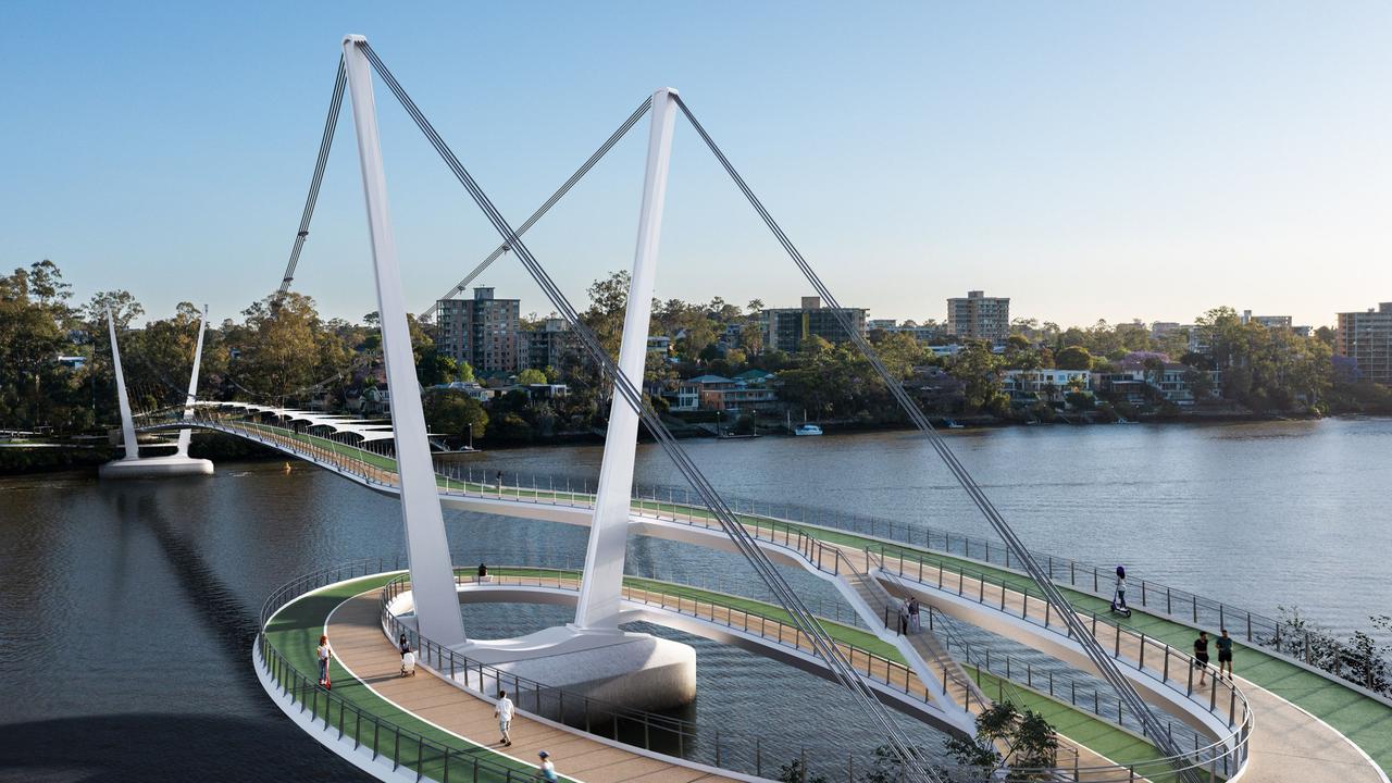 A concept fo a Toowong to West End bridge that the mayor wants back on the table. Artwork Supplied