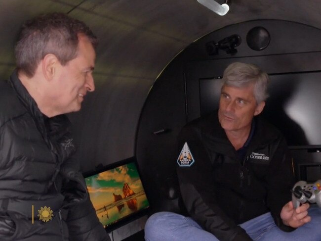 American journalist David Pogue interviews Stockton Rush on board The Titan. Picture: CBS Sunday Morning