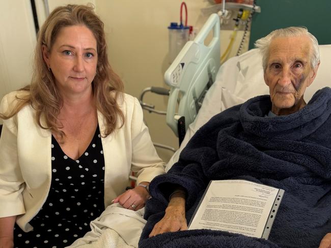 Cyril Tooze, 86, with Independent MP Rebekha Sharkie at hospital in Victor Harbor SA last Thursday, 17th October 2024.