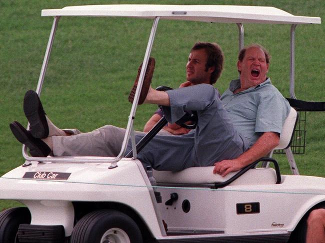 5Feb98. Greg Noran Classic at the Australian Golf Course. Kerry Packer yawns as he watches Jack Nicklaus during his round./golf