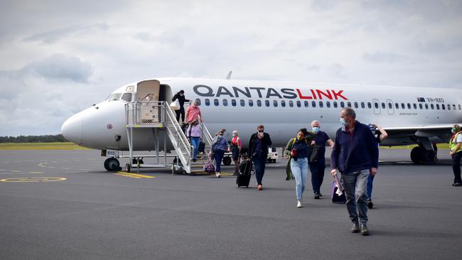 The first Qantas aircraft to land at Coffs Harbour Airport direct from Melbourne was given a 'water arch' welcome on April 1, 2021.