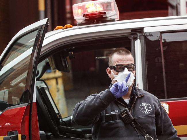 An FDNY medical worker wears personal protective equipment at a New York hospital. Picture: AP