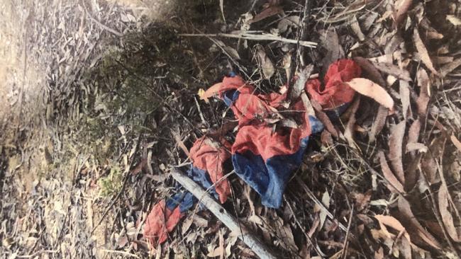 NSW Police put a copy of the Spider-Man suit that William Tyrrell was wearing when he went missing on a bush trail in the village of Kendall, to see how Paul Savage would react when he came upon it. Picture: Supplied