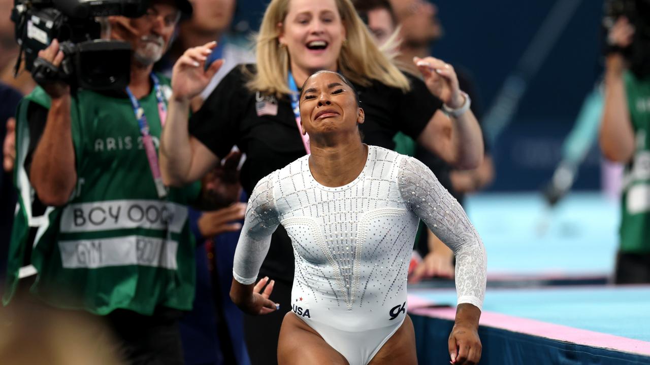 Jordan Chiles broke down after winning bronze. Photo by Jamie Squire/Getty Images.