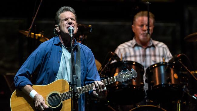 Glenn Frey and Don Henley perform during the Eagles concert at Rod Laver Arena in Melbourne on Sunday 22nd February, 2015. Picture: Mark Dadswell