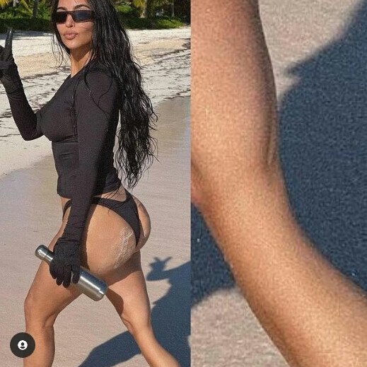 The photo Kim K deleted – including a close-up of that weirdly curved knee. Picture: Instagram/KimKardashian