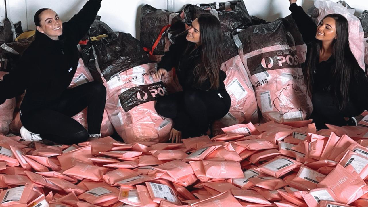 Jessica Arthur, Lauren Rugolo and Emma Spiliopoulos with a mountain of orders from last month. Picture: Supplied