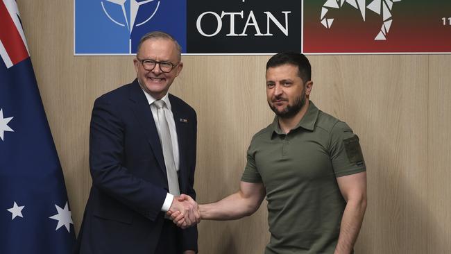 Prime Minister Anthony Albanese meets with President of Ukraine, Volodymyr Zelensky at the NATO Summit in 2023. Picture: Jacquelin Magnay / The Australian