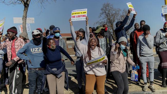 Soweto residents protest against the wave of violence and looting that has afflicted South Africa. Picture: AFP