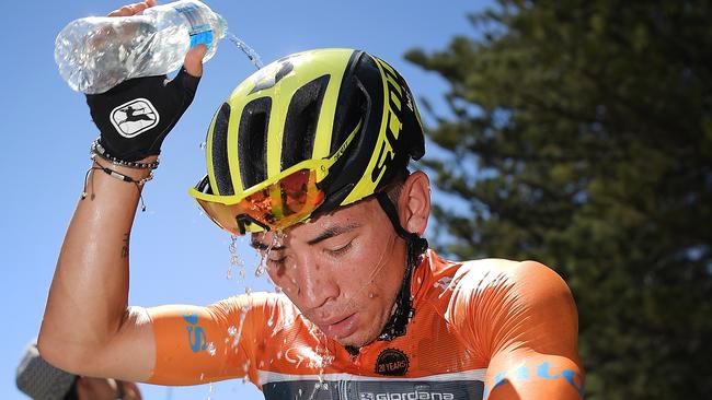 ADELAIDE, AUSTRALIA - JANUARY 18:  Caleb Ewan of Australia and Mitchelton-Scott cools off after stage three of the 2018 Tour Down Under on January 18, 2018 in Adelaide, Australia.  (Photo by Daniel Kalisz/Getty Images)