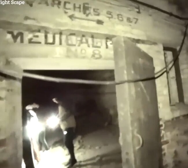 The group stumble on a 'medical post' among Victoria Arches, which once served as an air raid shelter.
