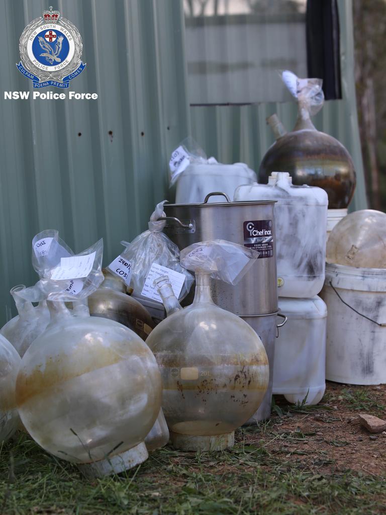 Drug paraphernalia piled up outside the lab during the raid. Picture: NSW Police