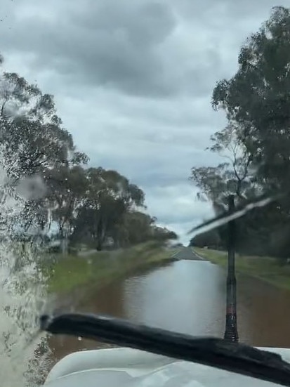 The roads were flooded as the family made their way through the Central West. Picture: TikTok