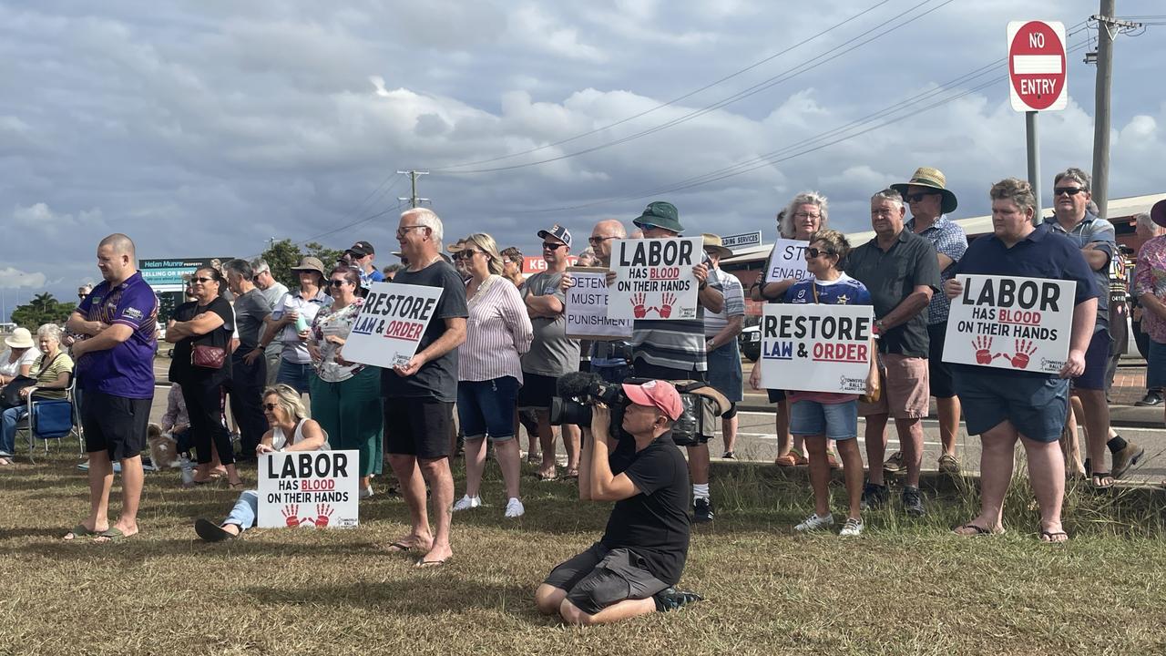 Hundreds turned out to the Townsville Rally Against Crime on Saturday morning. Picture: Leighton Smith.