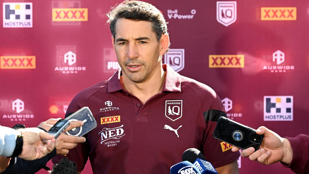 Queensland State of Origin coach Billy Slater speaks to the media on Monday. Picture: Getty Images