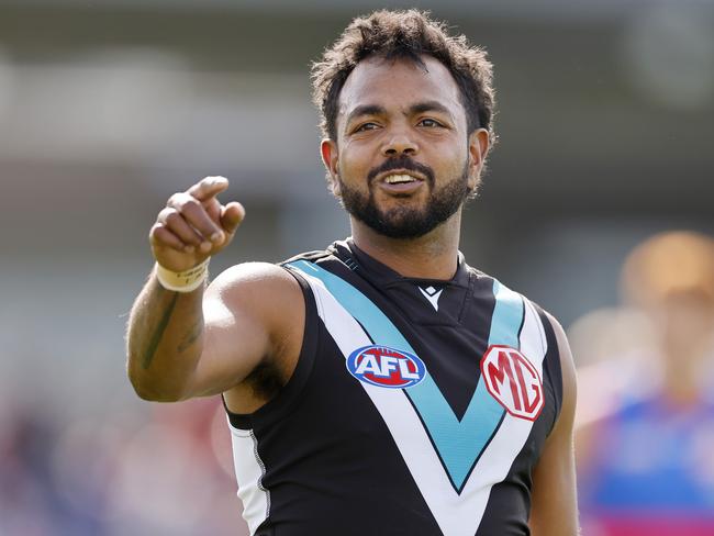 NCA. MELBOURNE, AUSTRALIA. May 3rd, 2025 . AFL .  Round 8.  Western Bulldogs vs Port Adelaide at Mars Stadium, Ballarat.   Willie Rioli of the Power     . Picture: Michael Klein