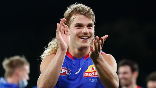 Smith celebrates after the Dogs booked a grand final spot. Picture: Michael Willson/AFL Photos via Getty Images