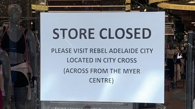 A worker at Rebel sport store in Rundle Mall was knocked out and rushed to hospital on Monday. Picture: Charlie Dadds