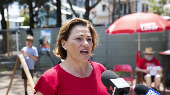 Jackie Trad at the West End State High School polling booth on election day. Picture: Attila Csaszar)