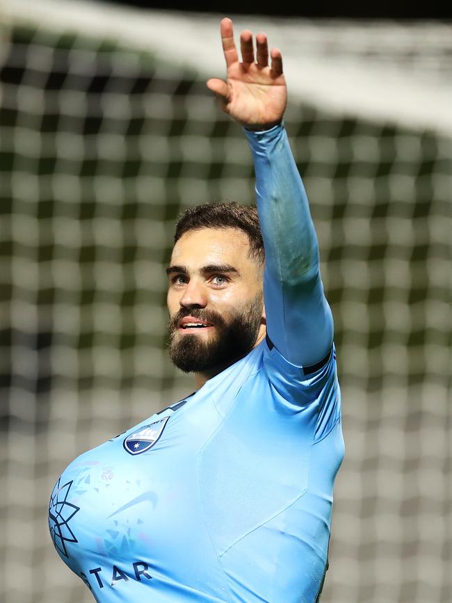 Anthony Caceres celebrates a goal. Picture: Mark Kolbe/Getty