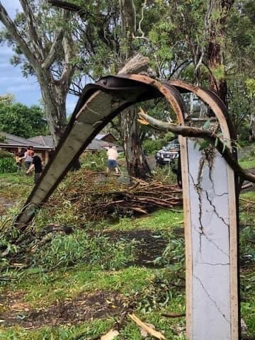 A Stobie pole destroyed by the wild storm in Blackwood. Picture: Melissa Pitman/Twitter