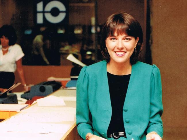 Jennifer Keyte prepares for one of her first news reads at Channel 10 in 1983. Picture: Supplied