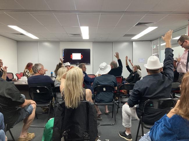 Residents express their anger during a meeting at Couran Cove. Picture: Supplied