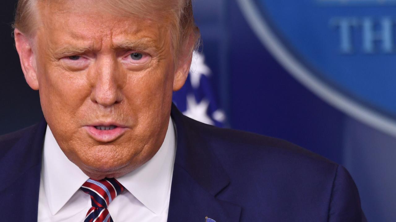 Donald Trump at today’s White House briefing. Picture: Nicholas Kamm/AFP