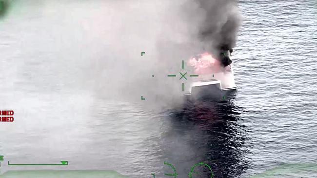 Moment boat's flames explode. Picture: QPS