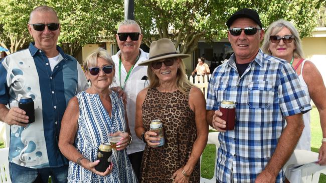 Steve Koehler, Sandy Koehler, John Stahl, Christine Marmo, Chris Evans and Vivian Stahl at Moama Bowling Club Echuca Cup. Picture: David Smith