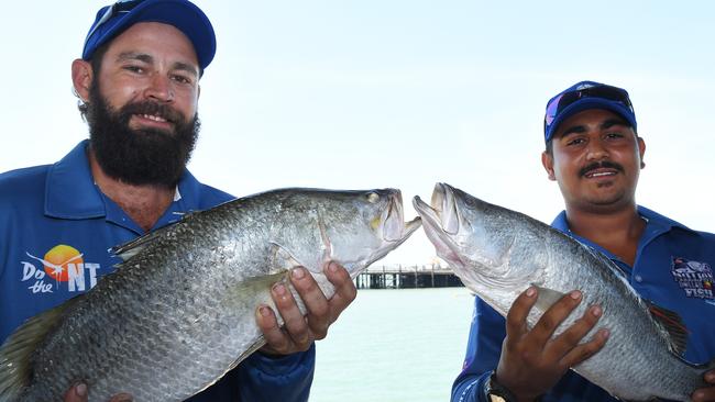 Million Dollar fish winners James McDonald caught his Barra at Shady camp and William Budd caught his at Southport Berry Springs. Pic Katrina Bridgeford.