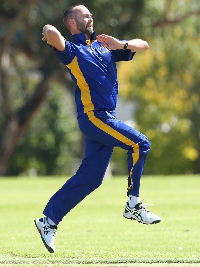 Paul Tripp bowling for Pascoe Vale Central. Picture: Hamish Blair