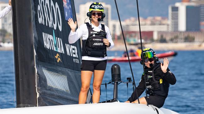 Trimmer Annie Wilmot and helm Laura Harding at the women’s America's Cup. Picture: Supplid: Nic Douiglass @sailorgirlhq